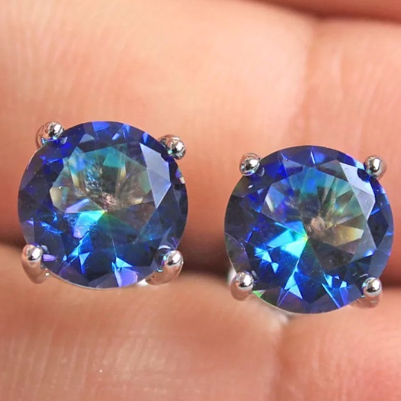 18K White Gold Filled Blue Mystic Topaz Earrings - Picture 2 of 5